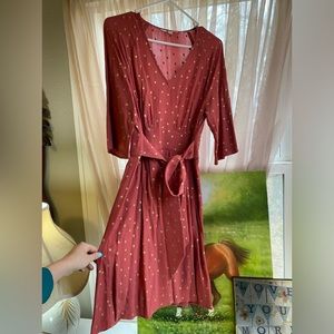 Boden Rust Dress with Gold Colored Polka Dots